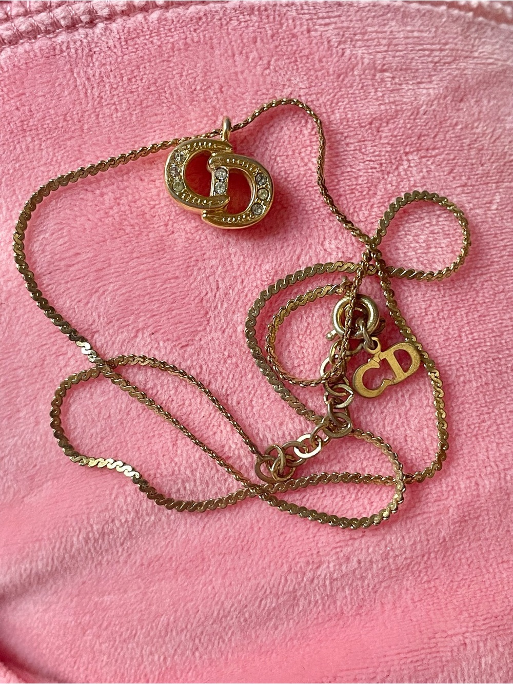 Preowned vintage Dior gold plated Crystal Double Loop Pendant Necklace